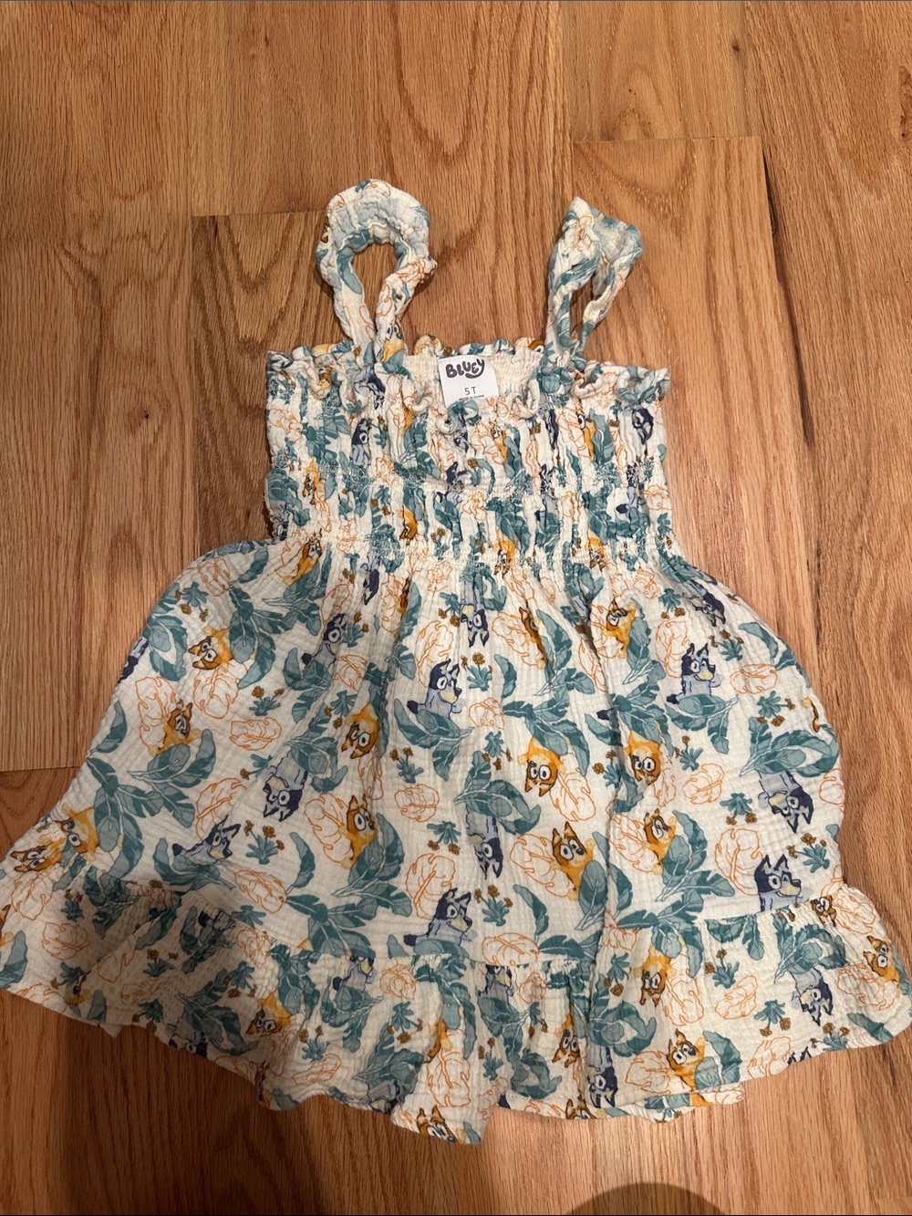Target Girls White Floral Smocked Camisole Dress with Blue & Yellow Accents